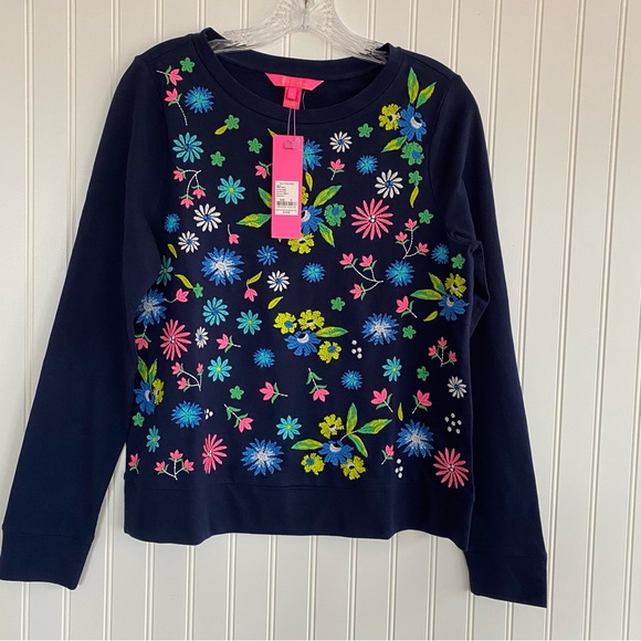 Lilly Pulitzer Tops - Lilly Pulitzer Floral Sweatshirt - Navy with embroidered flowers SIZE SMALL